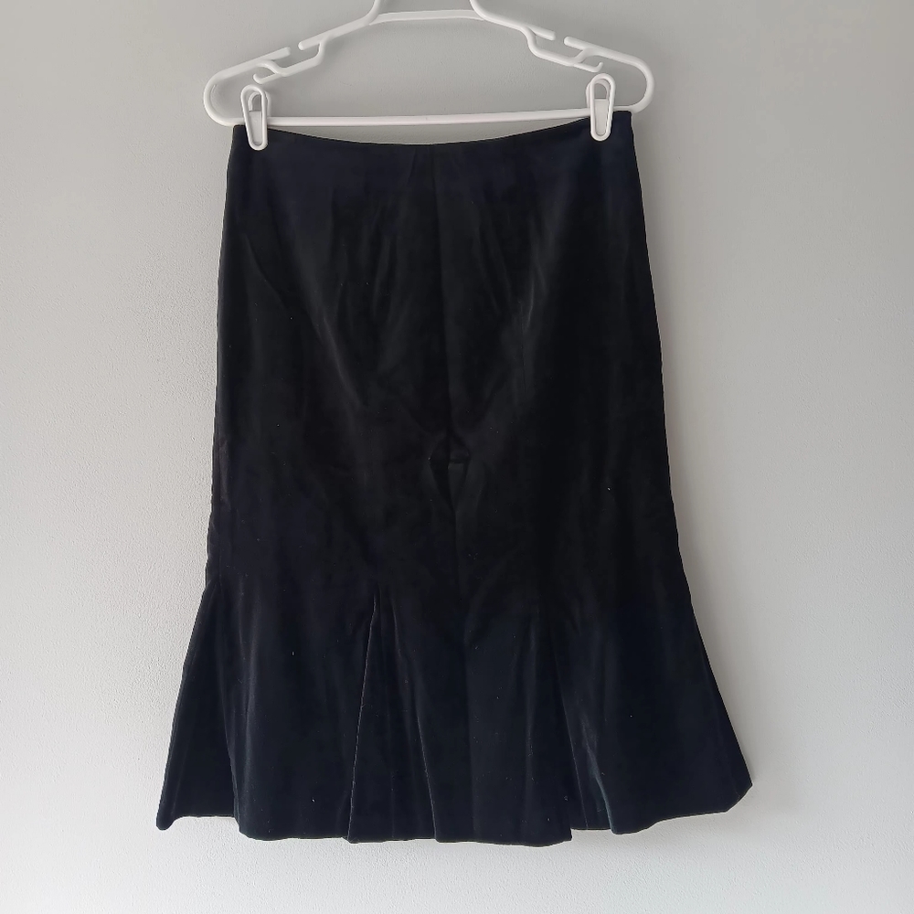 Boden Black Cotton Blend Velvet Midi Pencil Skirt Pleated Flounce Size 6L